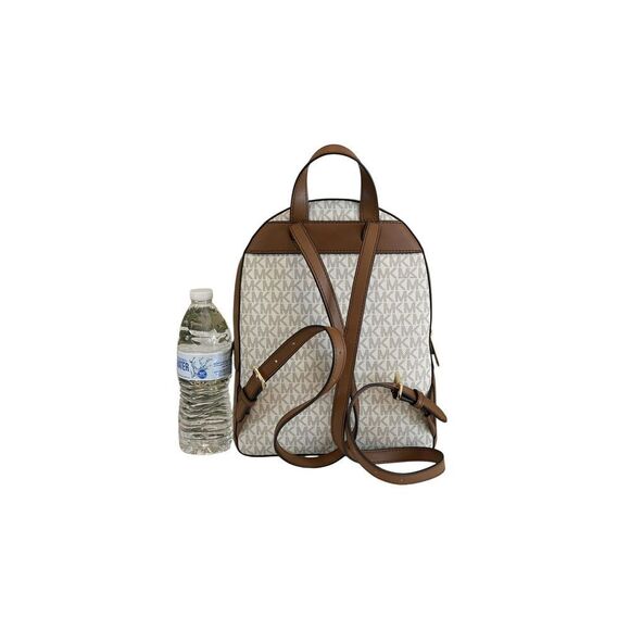 Michael Kors Jaycee Medium Zip Pocket Backpack Bag Tote Vanilla Logo Leather NWT